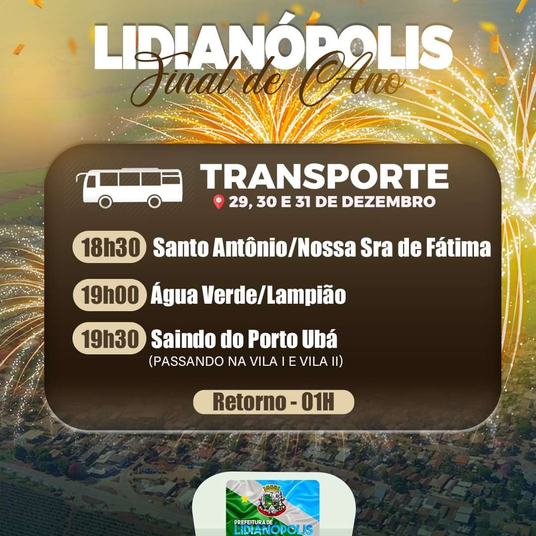 Transporte - Dias 29, 30 e 31 de dezembro